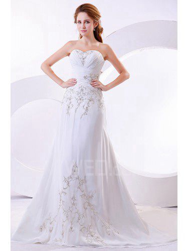 Chiffon Sweetheart Court Train A-Line Wedding Dress with Embroidered