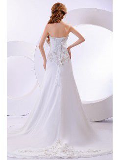 Chiffon Sweetheart Court Train A-Line Wedding Dress with Embroidered