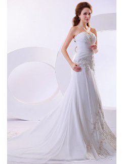 Chiffon Sweetheart Court Train A-Line Wedding Dress with Embroidered