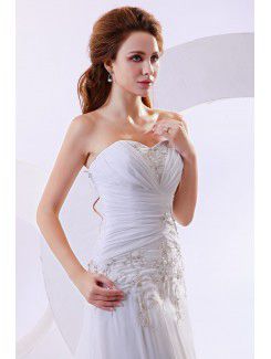 Chiffon Sweetheart Court Train A-Line Wedding Dress with Embroidered