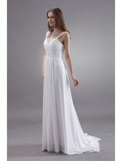 Satin and Chiffon Square Court Train Column Wedding Dress with Sequins