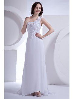 Chiffon One-Shoulder Sweep Train Sheath Wedding Dress