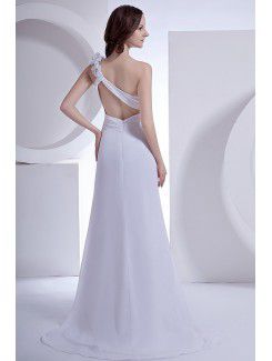 Chiffon One-Shoulder Sweep Train Sheath Wedding Dress