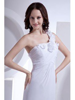 Chiffon One-Shoulder Sweep Train Sheath Wedding Dress