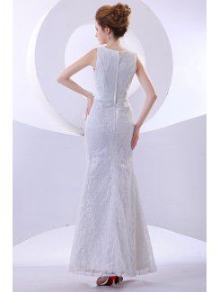 Satin Bateau Ankle-Length Mermaid Wedding Dress with Embroidered