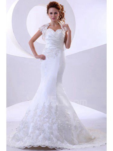 Lace Satin Sweetheart Court Train Mermaid Wedding Dress with Embroidered