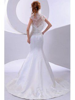 Lace Satin Sweetheart Court Train Mermaid Wedding Dress with Embroidered