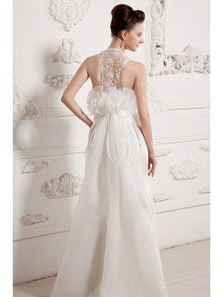 Chiffon and Lace V-Neckline Court Train Sheath Wedding Dress