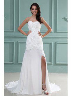 Chiffon Sweetheart Court Train Sheath Wedding Dress with Sequins Ruffle