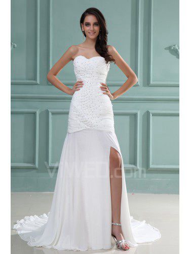 Chiffon Sweetheart Court Train Sheath Wedding Dress with Sequins Ruffle