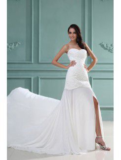 Chiffon Sweetheart Court Train Sheath Wedding Dress with Sequins Ruffle