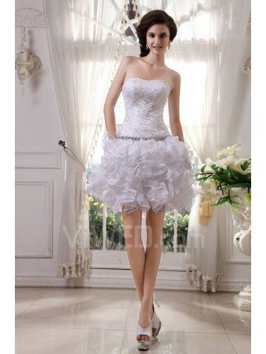 Satin and Tulle Sweetheart Short Ball Gown Wedding Dress