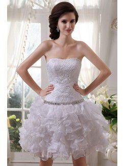 Satin and Tulle Sweetheart Short Ball Gown Wedding Dress