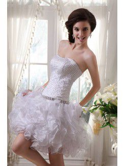 Satin and Tulle Sweetheart Short Ball Gown Wedding Dress