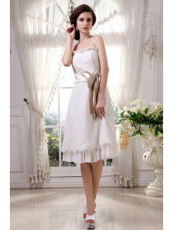 Lace and Chiffon Strapless Knee-Length A-Line Wedding Dress with Embroidered