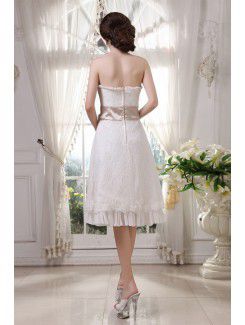 Lace and Chiffon Strapless Knee-Length A-Line Wedding Dress with Embroidered