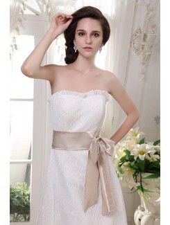 Lace and Chiffon Strapless Knee-Length A-Line Wedding Dress with Embroidered