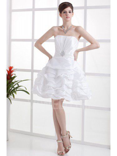 Тафты без бретелек мини-линии свадебное платье со стразами и рюшами