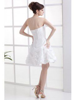 Taffeta Strapless Mini A-line Wedding Dress with Rhinestones and Ruffle