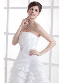 Taffeta Strapless Mini A-line Wedding Dress with Rhinestones and Ruffle