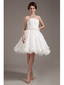 Bustier en tulle robe de mariée une ligne courte avec applique et perles