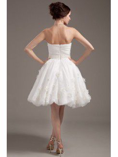 Tulle Strapless Short A-line Wedding Dress with Applique and Beading