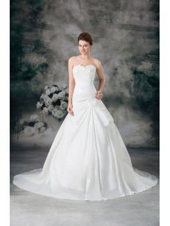 Satin Sweetheart Sweep Train Ball Gown Embroidered Wedding Dress