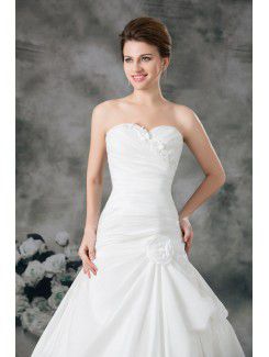 Satin Sweetheart Sweep Train Ball Gown Embroidered Wedding Dress