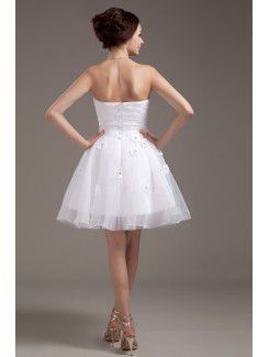 Mesh and Satin Strapless Short A-line Wedding Dress with Flowers