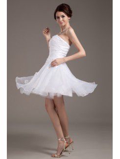 Mesh and Satin Strapless Short A-line Wedding Dress with Flowers