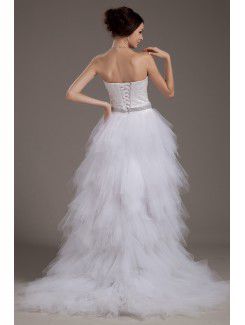 Tulle Strapless Sweep Train A-line Wedding Dress with Sequins