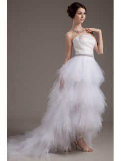 Tulle Strapless Sweep Train A-line Wedding Dress with Sequins