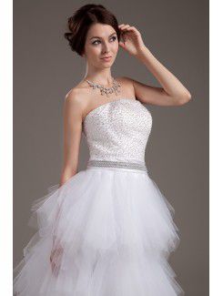 Tulle Strapless Sweep Train A-line Wedding Dress with Sequins