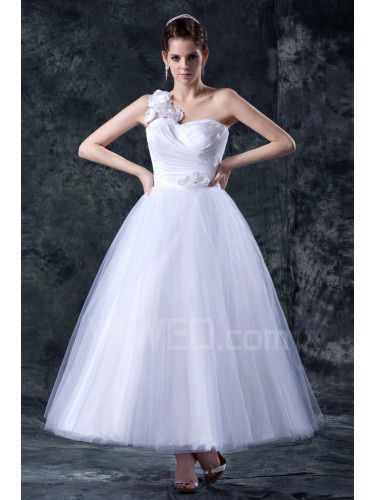Organza en-skulder ankel-lengde ball kjole brudekjole