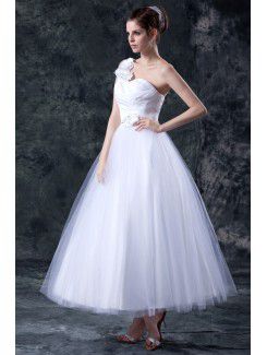 Organza One-Shoulder Ankle-Length Ball Gown Wedding Dress