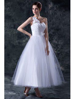 Organza One-Shoulder Ankle-Length Ball Gown Wedding Dress