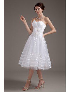 Satin and Tulle Sweetheart Knee-Length A-line Wedding Dress