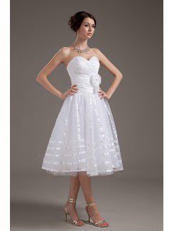 Satin and Tulle Sweetheart Knee-Length A-line Wedding Dress