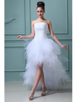 Tulle Strapless Asymmetrical A-line Wedding Dress with Ruffle