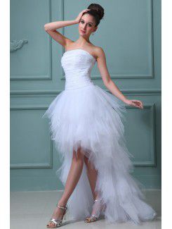 Tulle Strapless Asymmetrical A-line Wedding Dress with Ruffle