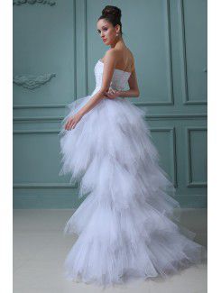 Tulle Strapless Asymmetrical A-line Wedding Dress with Ruffle