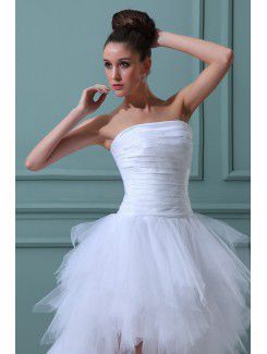 Tulle Strapless Asymmetrical A-line Wedding Dress with Ruffle