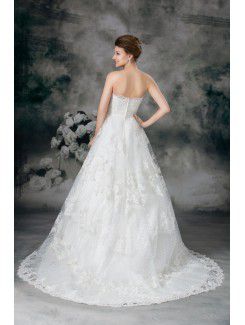 Net Strapless Sweep Train Ball Gown Embroidered Wedding Dress