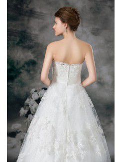 Net Strapless Sweep Train Ball Gown Embroidered Wedding Dress