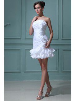 Taffeta Strapless Short Sheath Wedding Dress with Ruffle