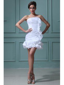 Taffeta Strapless Short Sheath Wedding Dress with Ruffle