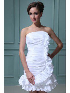 Taffeta Strapless Short Sheath Wedding Dress with Ruffle