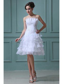 Organza senza spalline al ginocchio abito da sposa a-line con ricamo