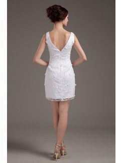 Lace V-Neckline Short Sheath Wedding Dress with Embroidered