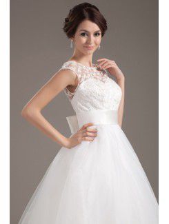 Organza Jewel Tea-Length A-line Wedding Dress with Embroidered